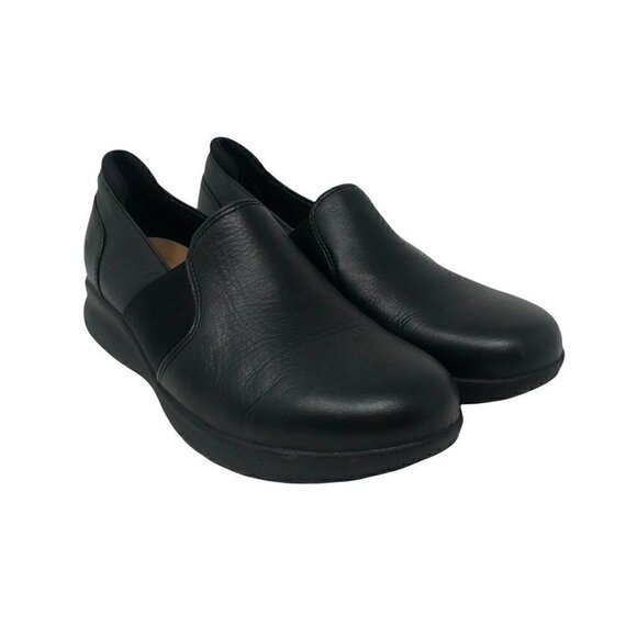 Unstructured By Clarks Womens Loafer Flat Shoes Black Leather Slip On 8 M - Picture 1 of 8